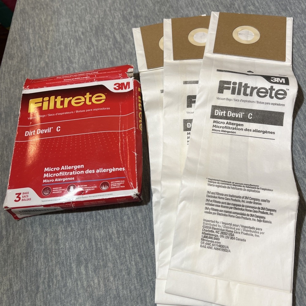 3M Filtrete Dirt Devil C Micro Allergen Vacuum Bags 3 Pk Dust Pollen Mites New
